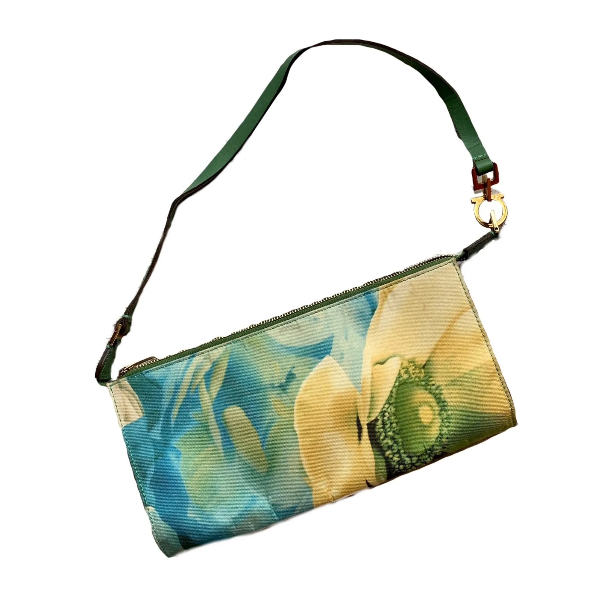 1990s Silk Floral Scarf Clutch by Salvatore Ferragamo. Sustainable Vintage Fashion Accessory.