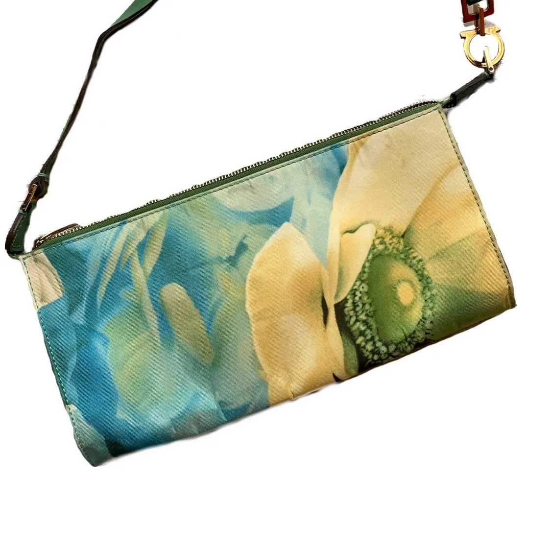 1990s Silk Floral Scarf Clutch by Salvatore Ferragamo. Sustainable Vintage Fashion Accessory.