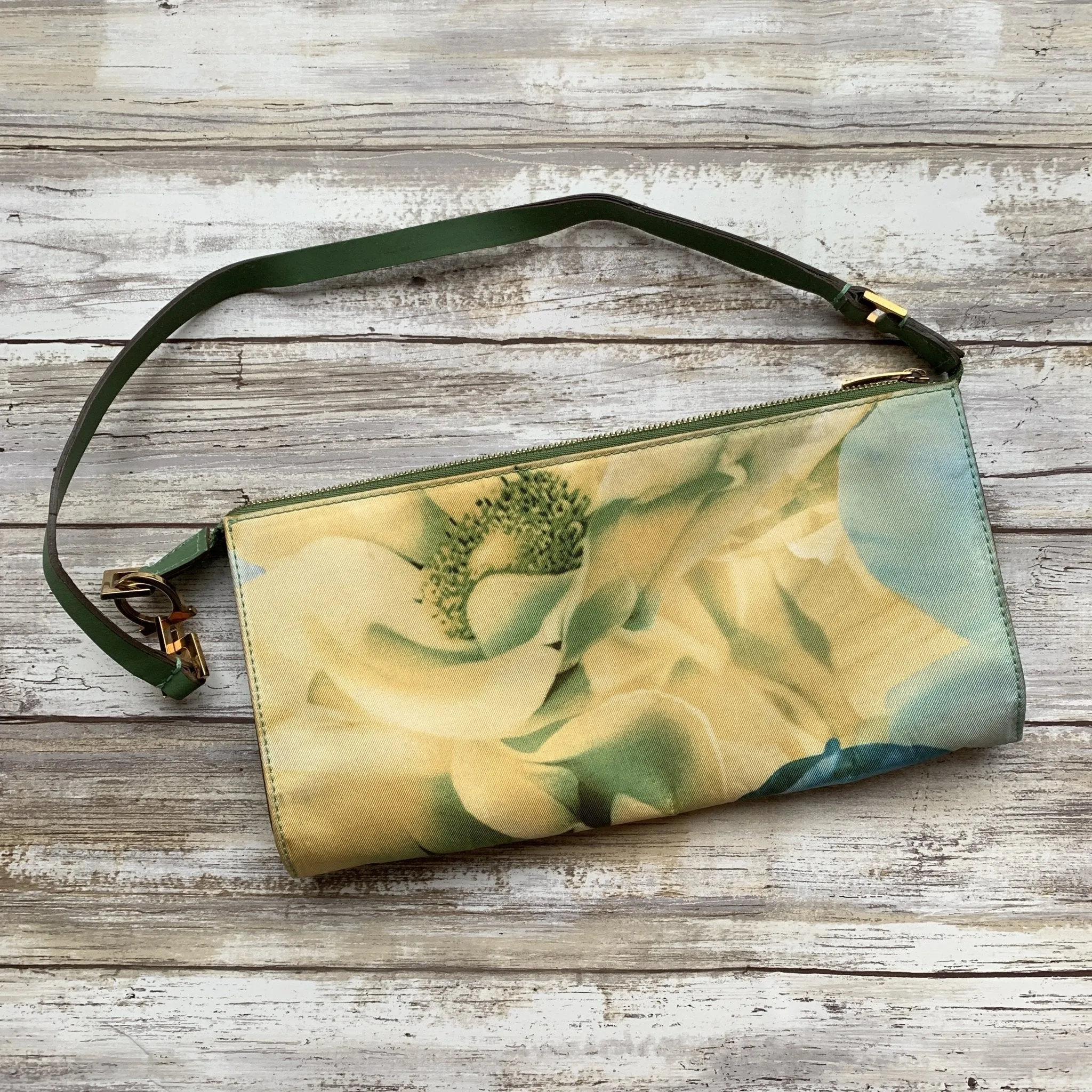 1990s Silk Floral Scarf Clutch by Salvatore Ferragamo. Sustainable Vintage Fashion Accessory.