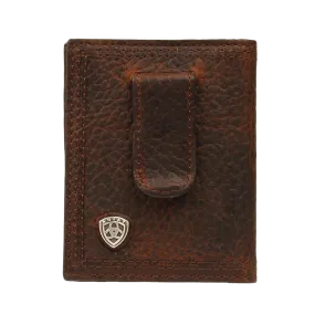 Ariat Men's Dark Brown Front Pocket Money Clip Bifold Wallet