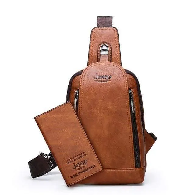 Durable Travel & Hiking Cross Body Shoulder Large Capacity Leather Sling Bag