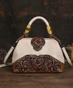 Original Beige Handmade Retro Embossed Handbag F4185