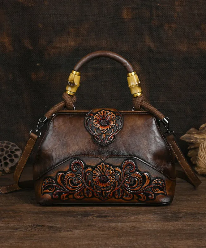 Original Beige Handmade Retro Embossed Handbag F4185