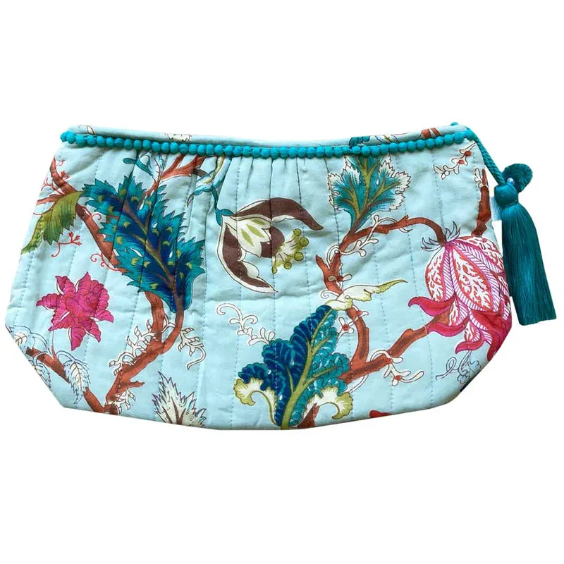Powell Craft Blue Exotic Flower Wash Bag - 100% Quilted Cotton