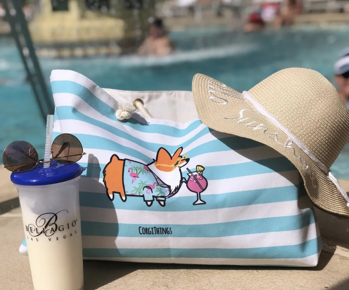 "Miami Vibes" Corgi Oversized Tote Bag | Tricolor Corgi