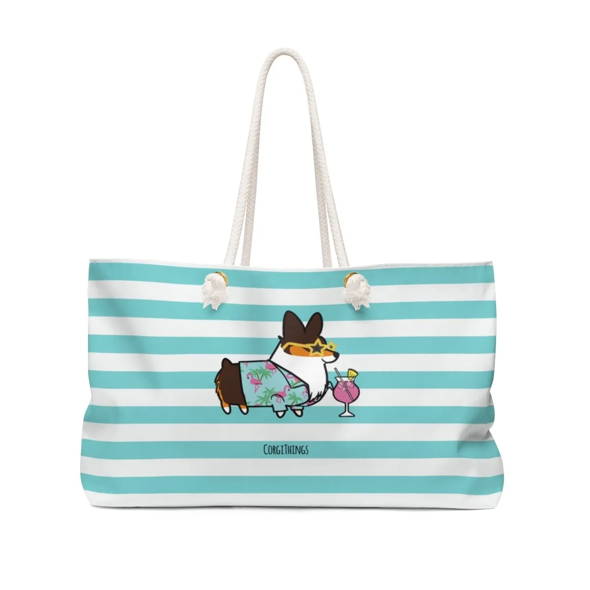 "Miami Vibes" Corgi Oversized Tote Bag | Tricolor Corgi
